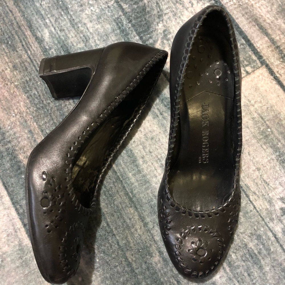 Jack Rogers Isabelles Black Leather Pumps 7M